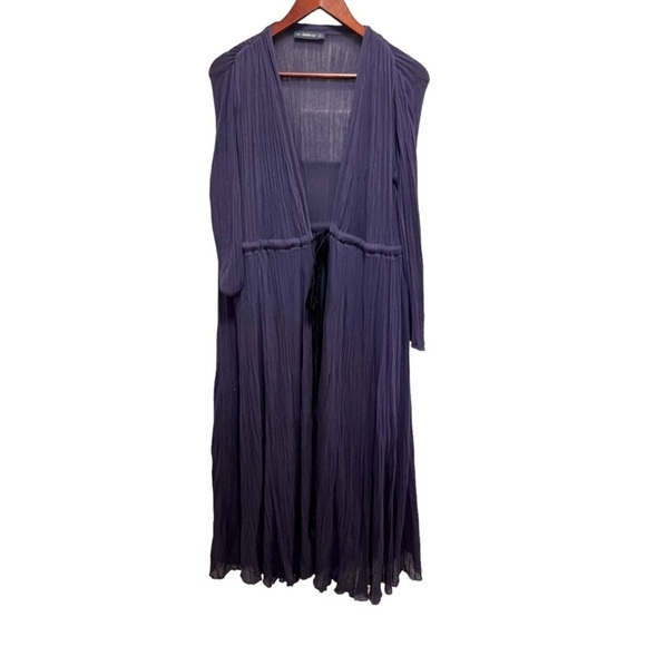 Zara Crossover Wrap Long Dress Velvet Belt Midnight Blue Size Small - Picture 3 of 15